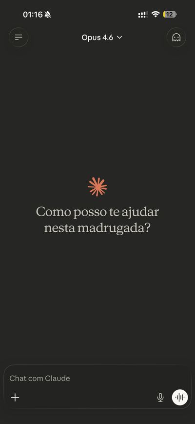 Claude no celular, tela inicial do app